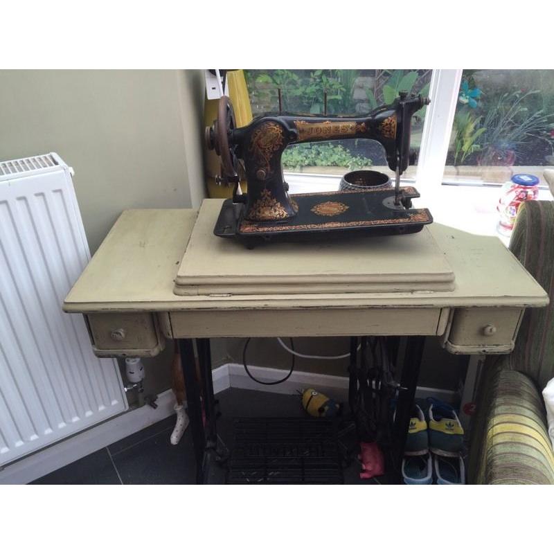 Singer sewing table and Jones machine