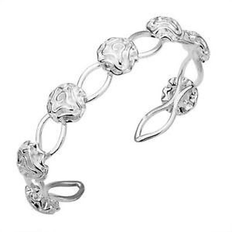Solid Sterling Silver Rose Bangle (Hallmarked)