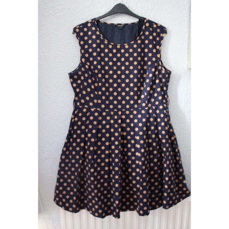 Vintage Style Navy and Gold dotted dress size 20