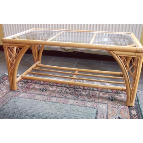 cane Rattan wicker glass topped coffee side table
