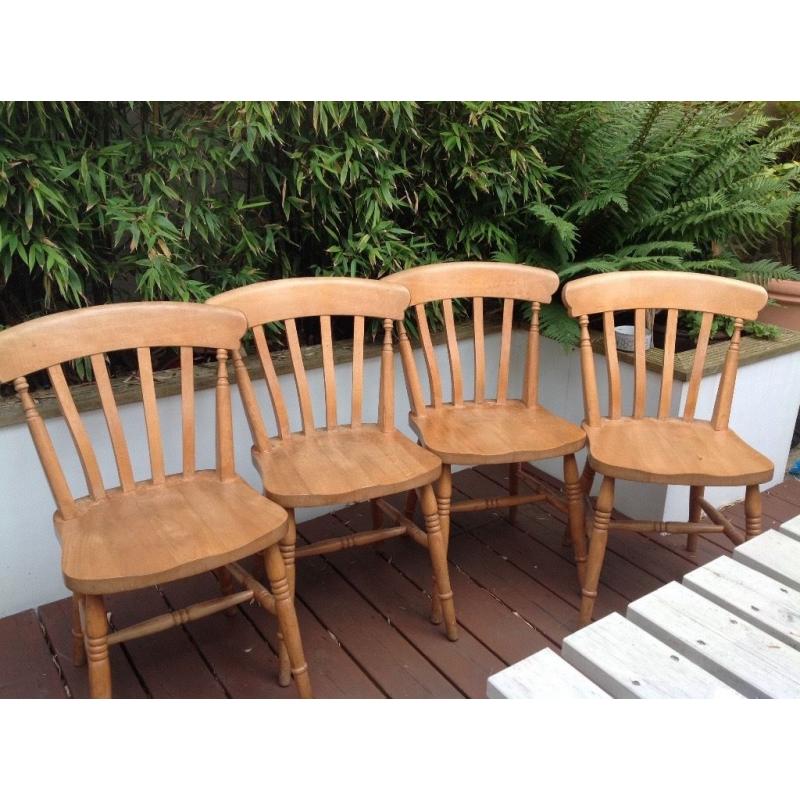 4 Beautiful Old Pine Chairs