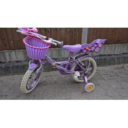 Girls bike 14" 'Apollo Sweetpea' with stabilisers, dolls seat and basket