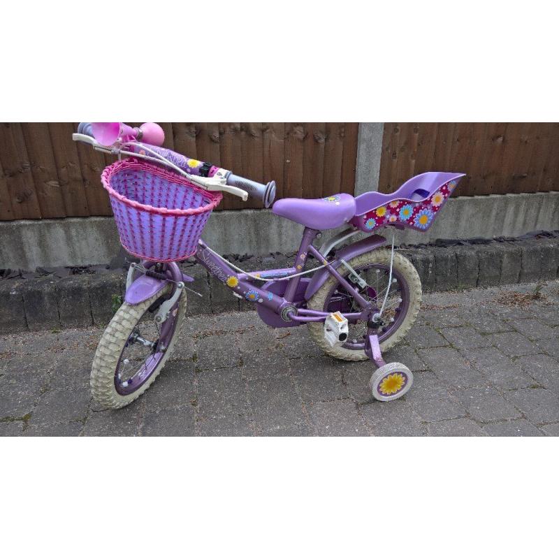 Girls bike 14" 'Apollo Sweetpea' with stabilisers, dolls seat and basket