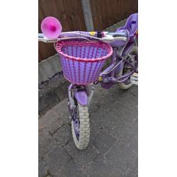 Girls bike 14" 'Apollo Sweetpea' with stabilisers, dolls seat and basket