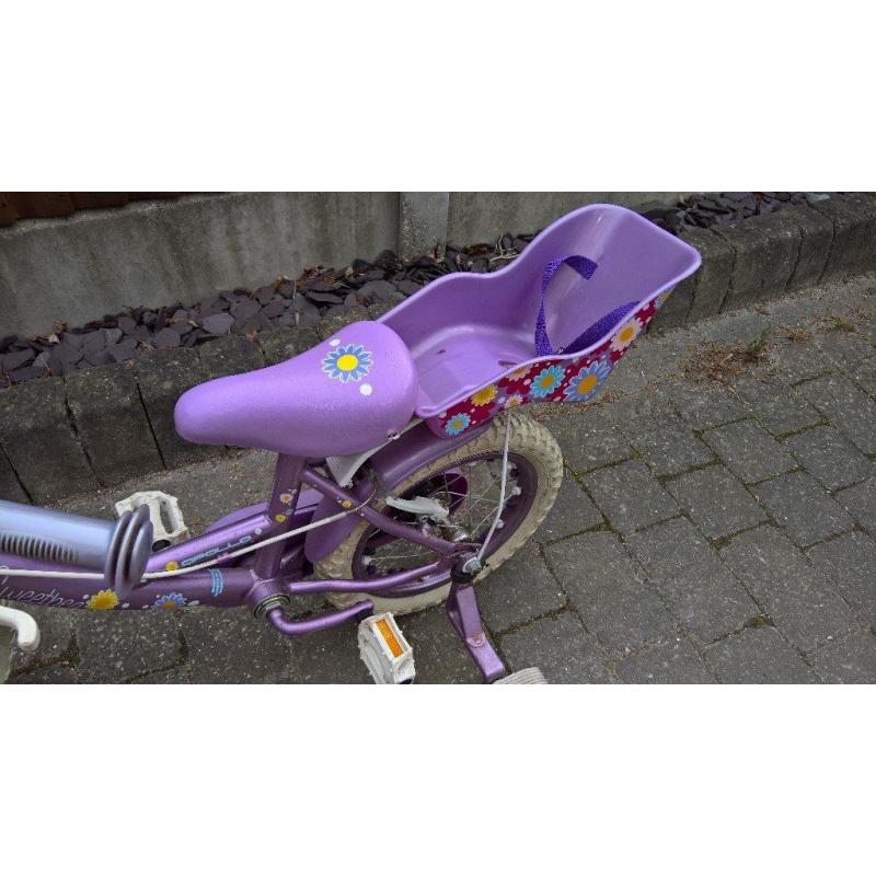 Girls bike 14" 'Apollo Sweetpea' with stabilisers, dolls seat and basket