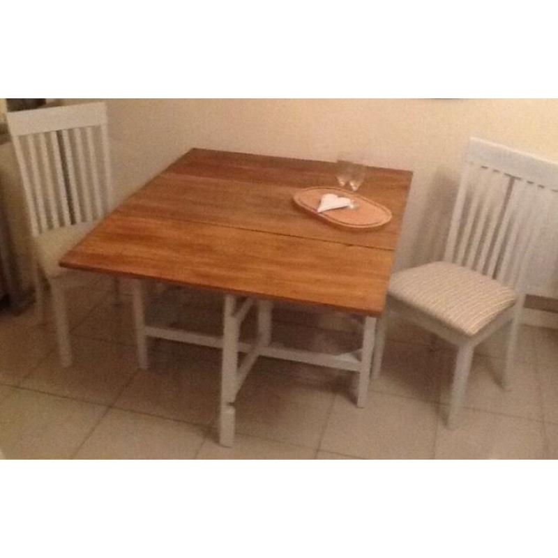 Restored solid wood dining table set with 2 chairs