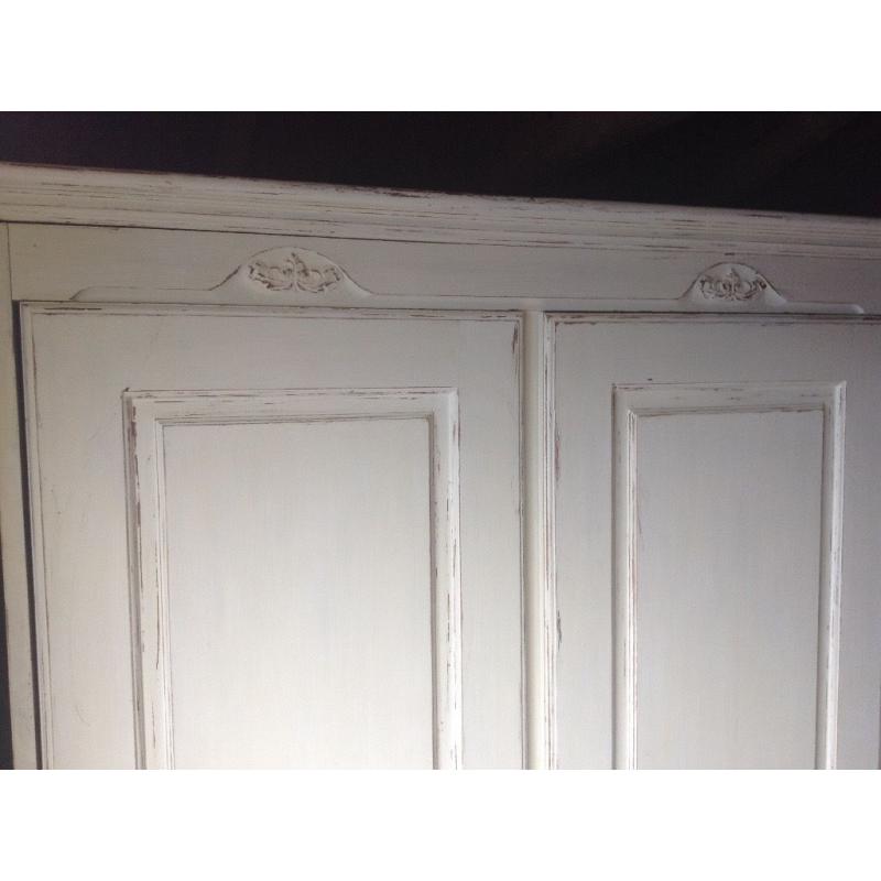 Two double, Jaycee pine, wardrobes with drawers, plinth & cornice. Painted/ shabbied.