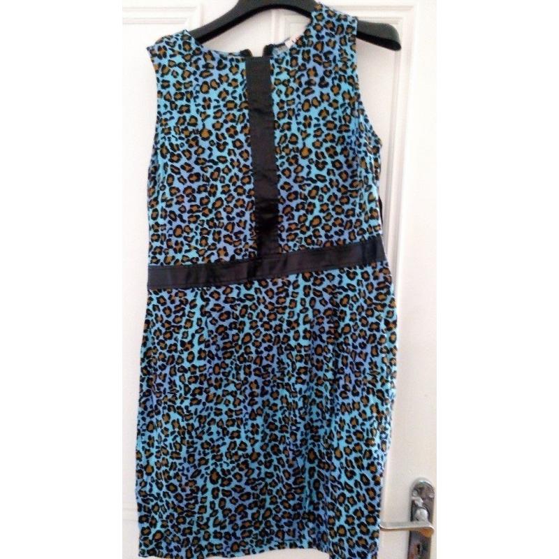 Funky blue leopard print dress size 10/12
