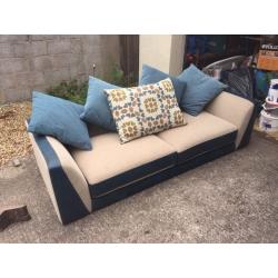 As new large Beige and blue 2-3 seater sofa