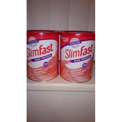 Two Tins Slimfast High Protein Summer Strawberry Shake Weight Replacement Meal