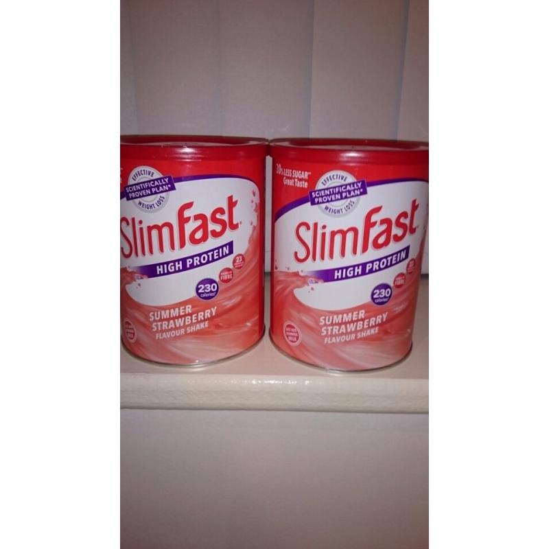 Two Tins Slimfast High Protein Summer Strawberry Shake Weight Replacement Meal
