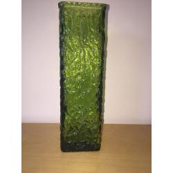 Whitefriars green cut glass vase