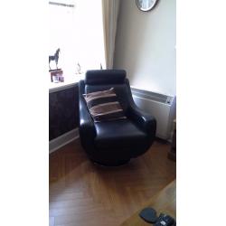 3 seater sofa black leather & 2 LEATHER SWIVEL CHAIRS