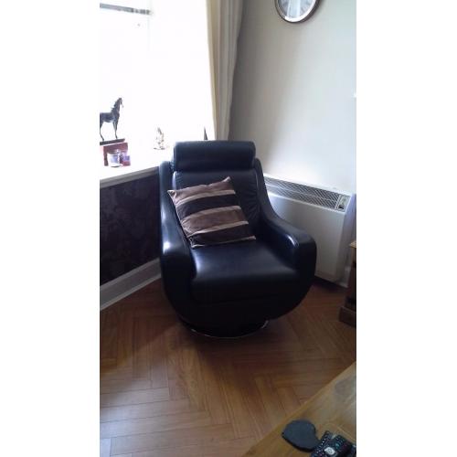 3 seater sofa black leather & 2 LEATHER SWIVEL CHAIRS