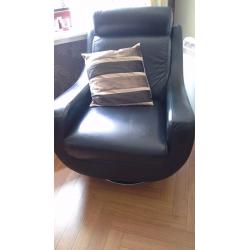 3 seater sofa black leather & 2 LEATHER SWIVEL CHAIRS
