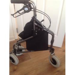 Height-adjustable, Folding wheeled Tri-walker / zimmer with shopping bag