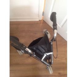 Height-adjustable, Folding wheeled Tri-walker / zimmer with shopping bag