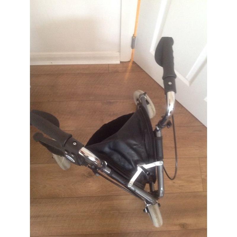 Height-adjustable, Folding wheeled Tri-walker / zimmer with shopping bag