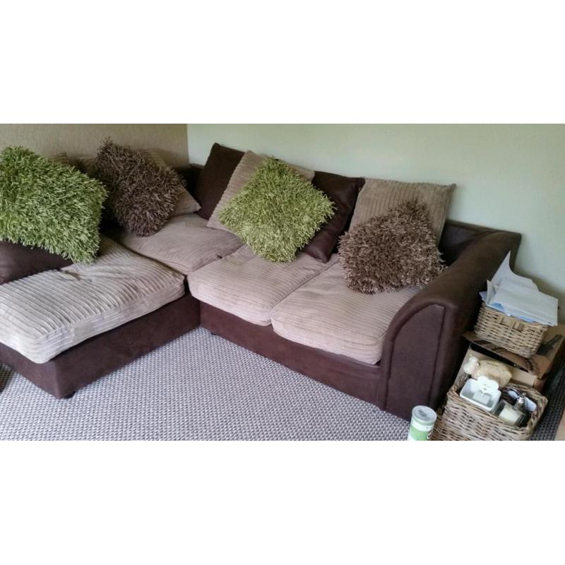 Brown and coffee/cream corner sofa