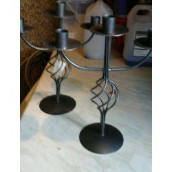 Pair of Grey metal candlesticks Triple holders new