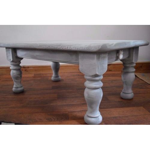 Chunky Pine Coffee Table Grey & White Wash with Decorative Owls