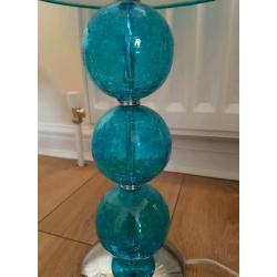 2 x Teal Blue Table Lamps and Matching Floor Lamp - Shimmer shade with crackle design