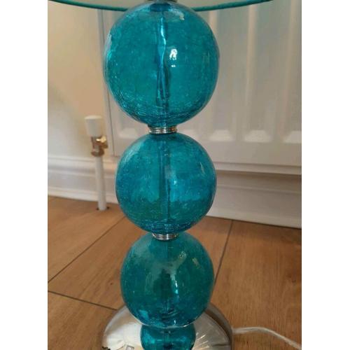 2 x Teal Blue Table Lamps and Matching Floor Lamp - Shimmer shade with crackle design