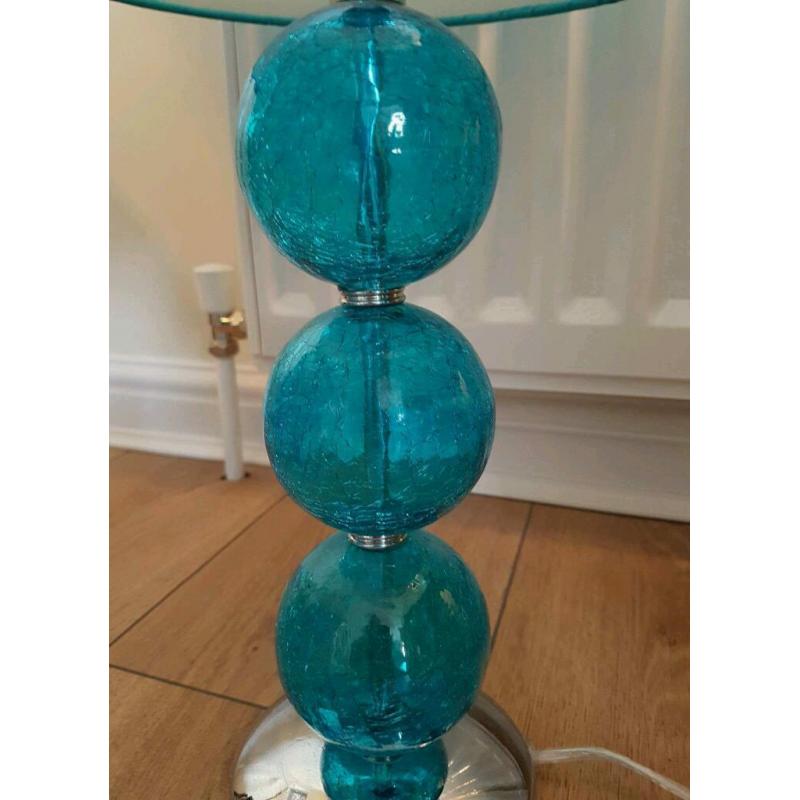 2 x Teal Blue Table Lamps and Matching Floor Lamp - Shimmer shade with crackle design