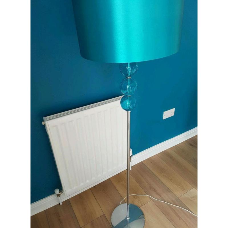 2 x Teal Blue Table Lamps and Matching Floor Lamp - Shimmer shade with crackle design