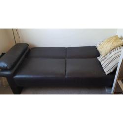 Dark Brown Leather Sofa Bed with Pillows