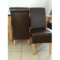 6 dining chairs - oak and faux brown leather