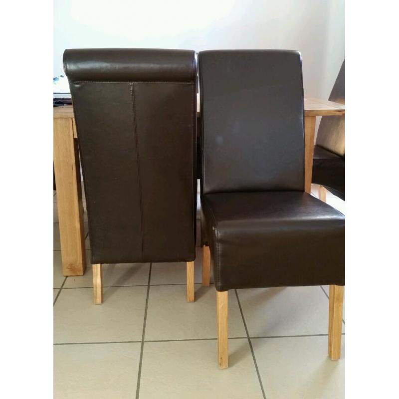 6 dining chairs - oak and faux brown leather