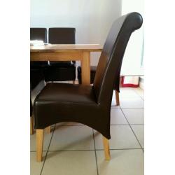 6 dining chairs - oak and faux brown leather