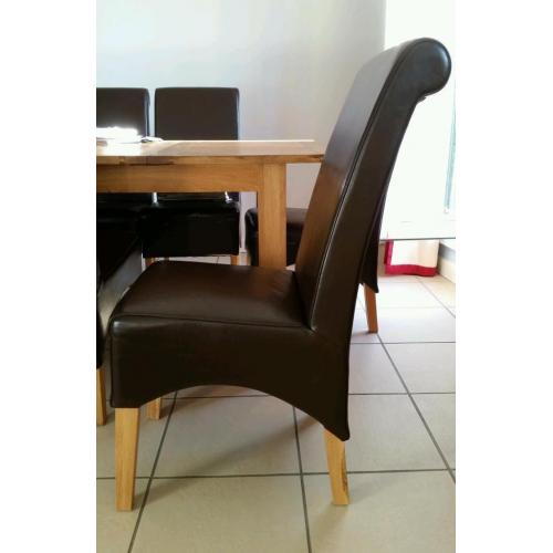 6 dining chairs - oak and faux brown leather