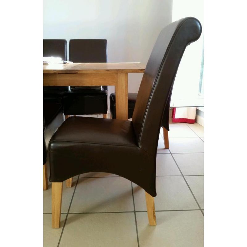 6 dining chairs - oak and faux brown leather
