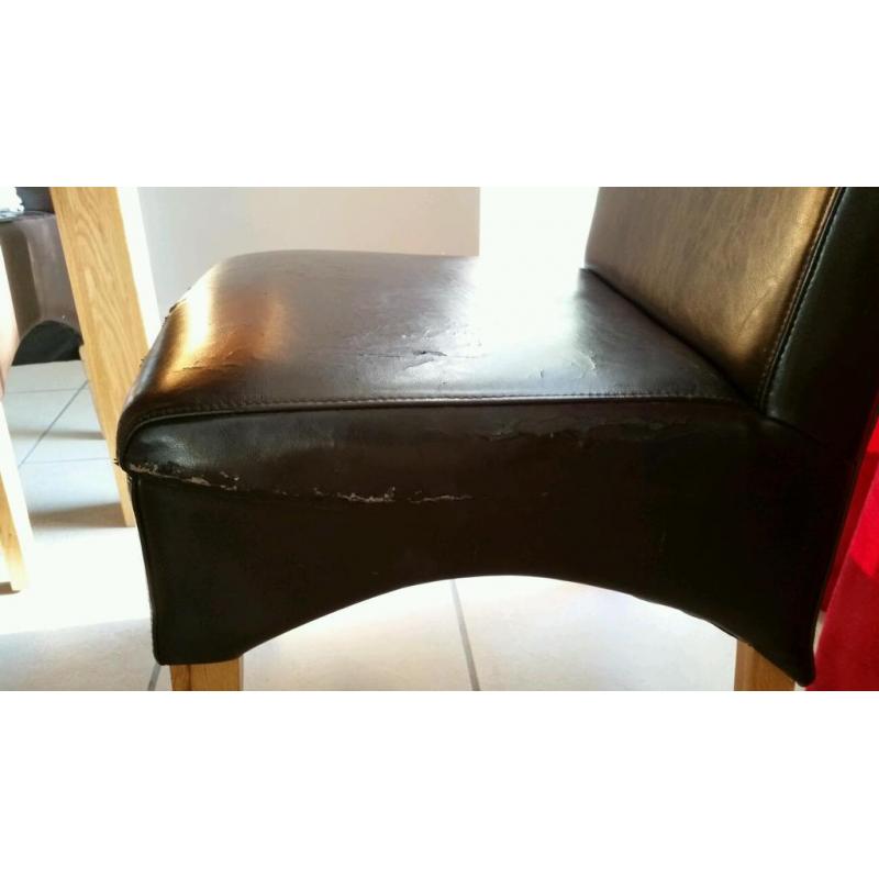 6 dining chairs - oak and faux brown leather