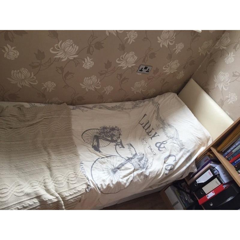 Small single bed, mattress + divan with 2 drawers + headboard