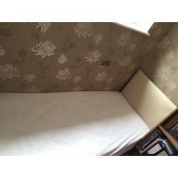Small single bed, mattress + divan with 2 drawers + headboard