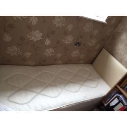 Small single bed, mattress + divan with 2 drawers + headboard