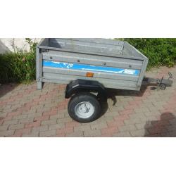 galvanised car trailer with drop down tailgate in very good condition