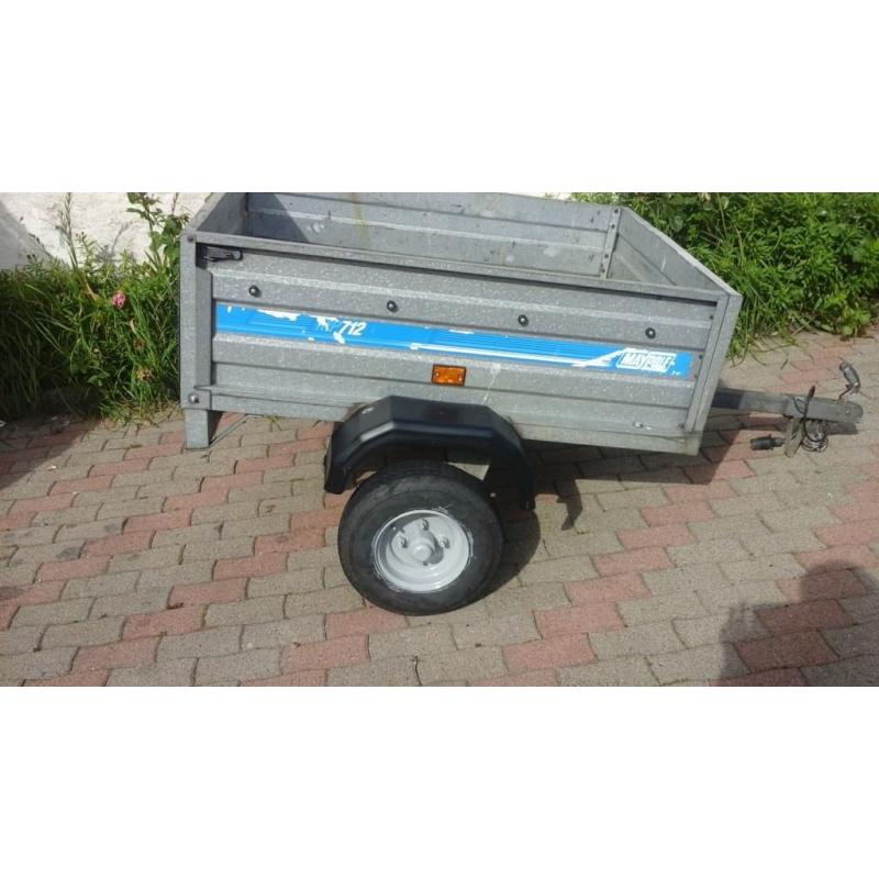 galvanised car trailer with drop down tailgate in very good condition