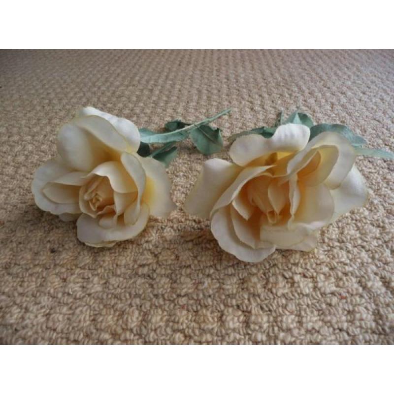 2 Artificial Cream Roses For Flower Arrangement or Vases / Mini Vases Crafts / Flower Arranging