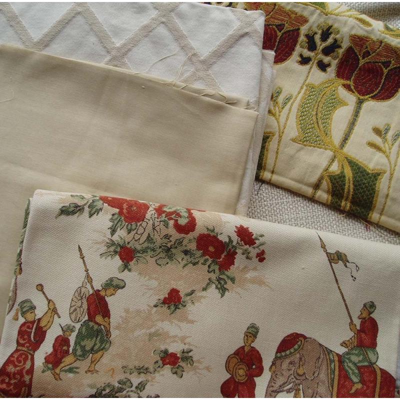 FABRIC - MIXED BUNDLE of CREAM TONED MATERIAL, patterns & plains, good sizes. COLLECTION ONLY
