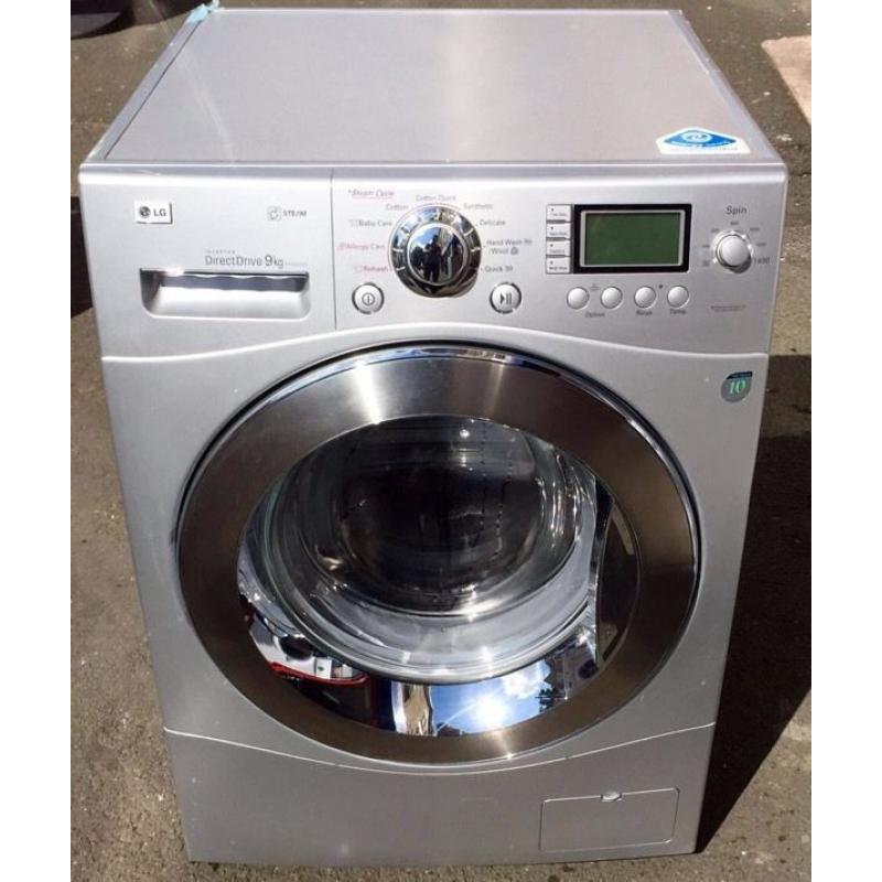 //(%)\ 9KG LG SILVER STEAM DIRECT DRIVE INCLUDES 12 MONTHS GUARANTEE