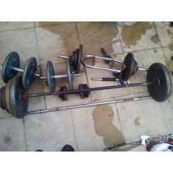barbells, dumbbells, training bench, weights 211kg