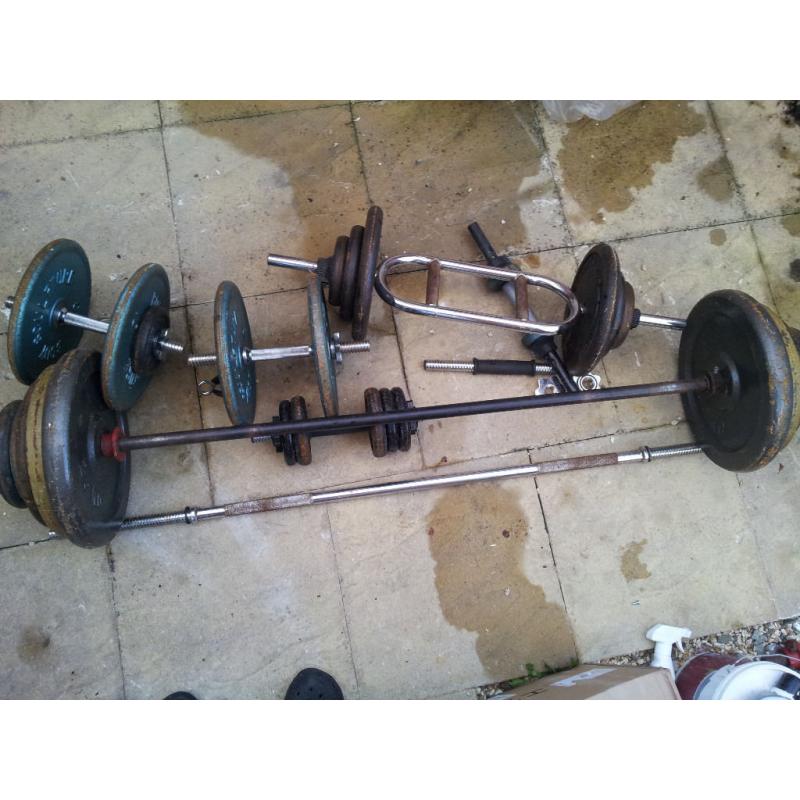 barbells, dumbbells, training bench, weights 211kg