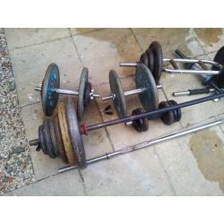 barbells, dumbbells, training bench, weights 211kg