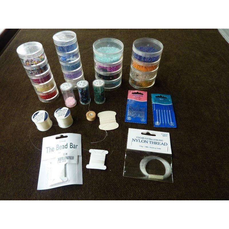 BEADS & ACCESSORIES FOR JEWELLERY MAKING - beads, containers, needles, instructions, thread