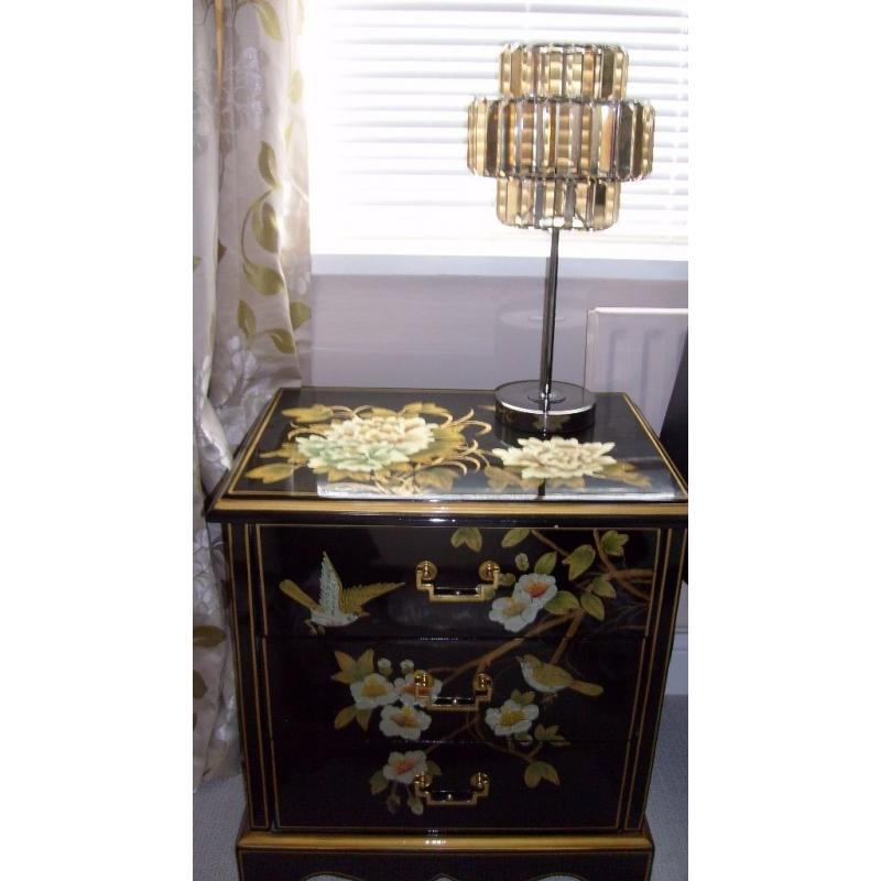 Beautiful pair of chinese style bedside cabinets or small chest of drawers