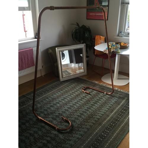 Copper clothes rail - handmade with brass fixings